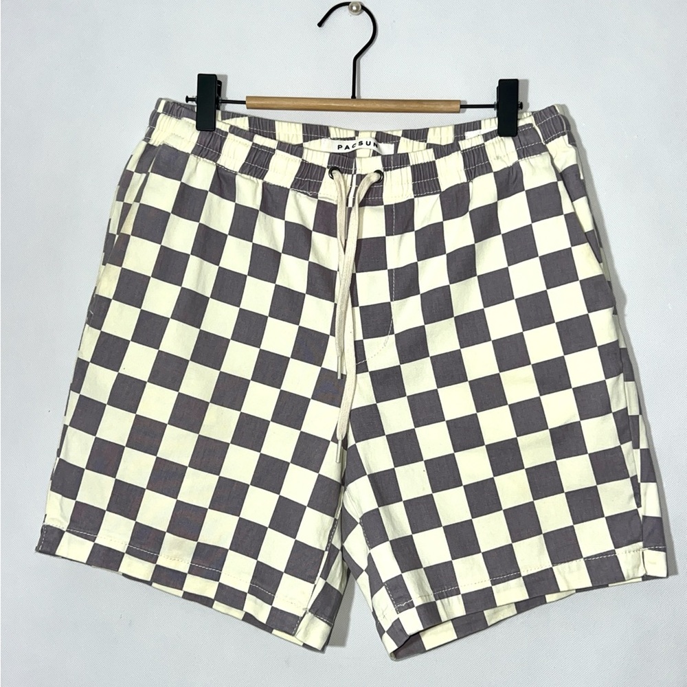 Pacsun Mans Purple Checkered Twill Volley Shorts Small